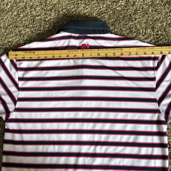 Footjoy Polo Shirt Mens Medium White Blue Performance Golf Wicking Spandex - Picture 9 of 10